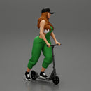 2 Sexy Woman Riding Electric Scooter At Parking Wearing overalls suit and cap - Only-Games