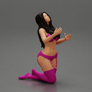 Sexy girl in lingerie bikini with long hair sitting on her knees - Only-Games