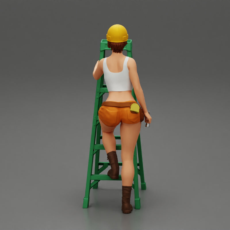 Young girl in helmet mechanic climbing the ladder - Only-Games