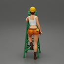 Young girl in helmet mechanic climbing the ladder - Only-Games