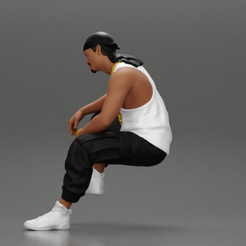 gangster homie in a gold chain and durag is sitting and thinking - Only-Games