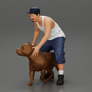 gangster homie in cap and short with his pitbull dog on the street - Only-Games