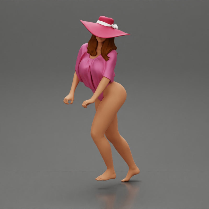 Sexy Woman Riding Electric Scooter on the beach Wearing onepice and hat - Only-Games