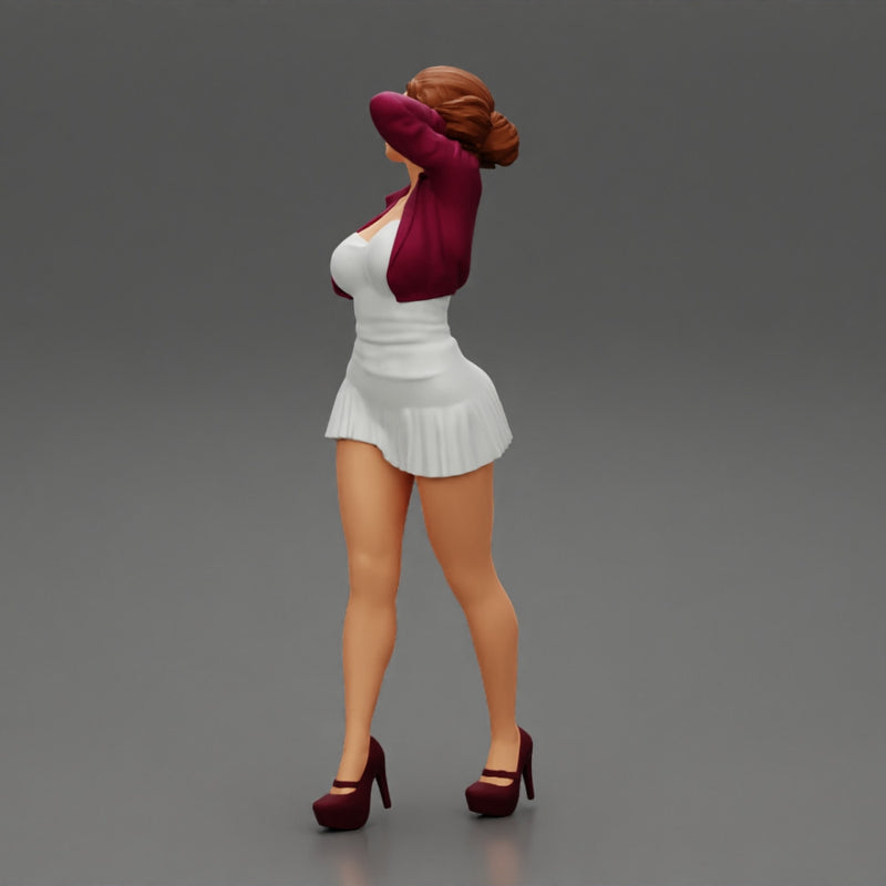 Beautiful woman in a dress walking with hand on head - Only-Games