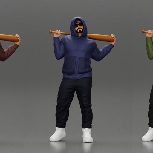 Gangster in hoodie sunglasses and cap holding A Baseball Bat on his shoulder - Only-Games