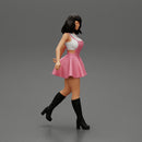 2 Young woman in sexy dress and boots pulling suitcase  walking in airport terminal - Only-Games