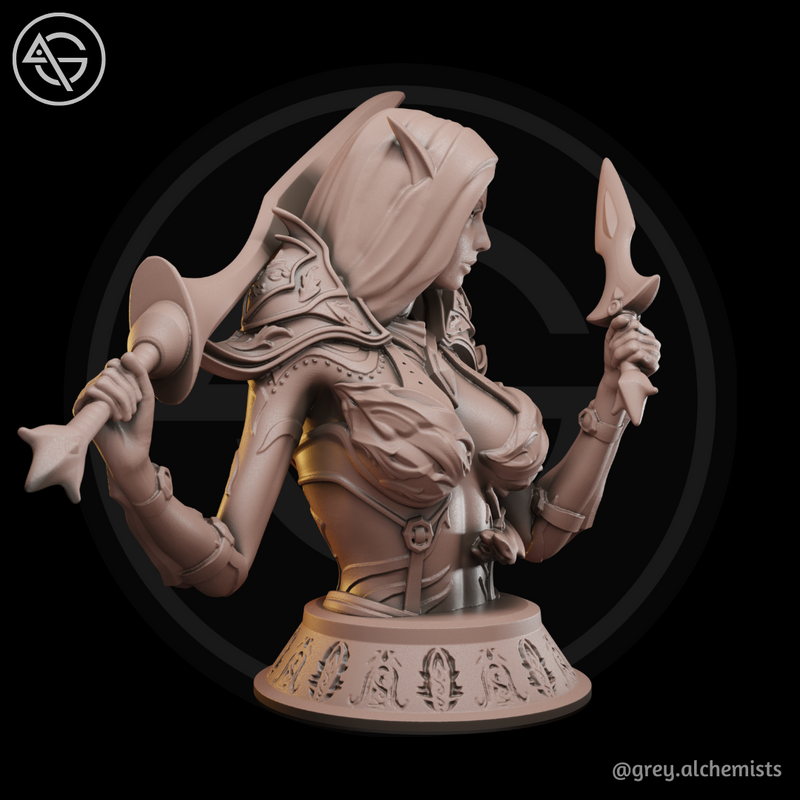 Rina the Drow Demon Hunter Bust - Fantasy Resin Miniature - 90mm/3.54" Height - DnD