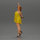 Happy Young Woman in dress and heels Standing on One Leg holding phone - Only-Games