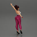 Happy Young Woman in pants Standing on One Leg holding phone - Only-Games