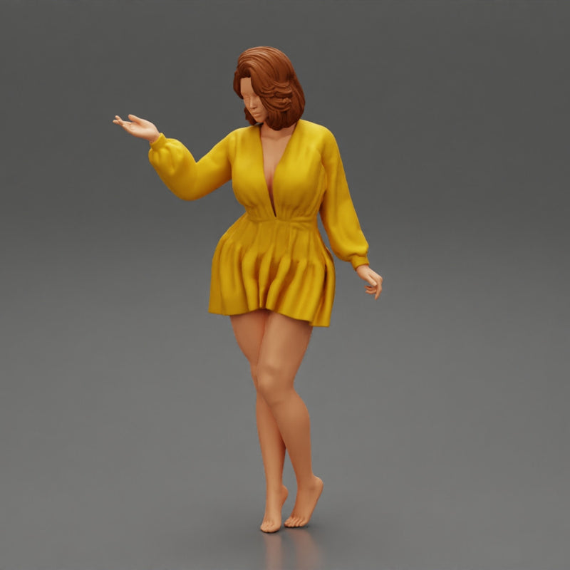 Stylish Beautiful Woman Wearing a V neck Dress - Only-Games
