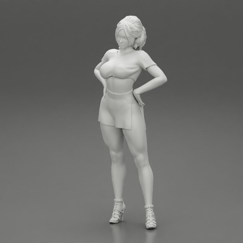 Brunette Girl in Short and mini shirt - Only-Games
