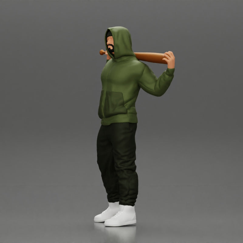 Gangster in hoodie sunglasses and cap holding A Baseball Bat on his shoulder - Only-Games