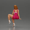 Casual elegance in red overalls and stylish silver heels - Only-Games