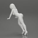 Sexy girl in overalls leans against the car with her hands - Only-Games