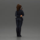 policewoman standing hand resting on her back speaking into a radio - Only-Games