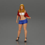Sexy woman posing in short and shirt with open chest - Only-Games