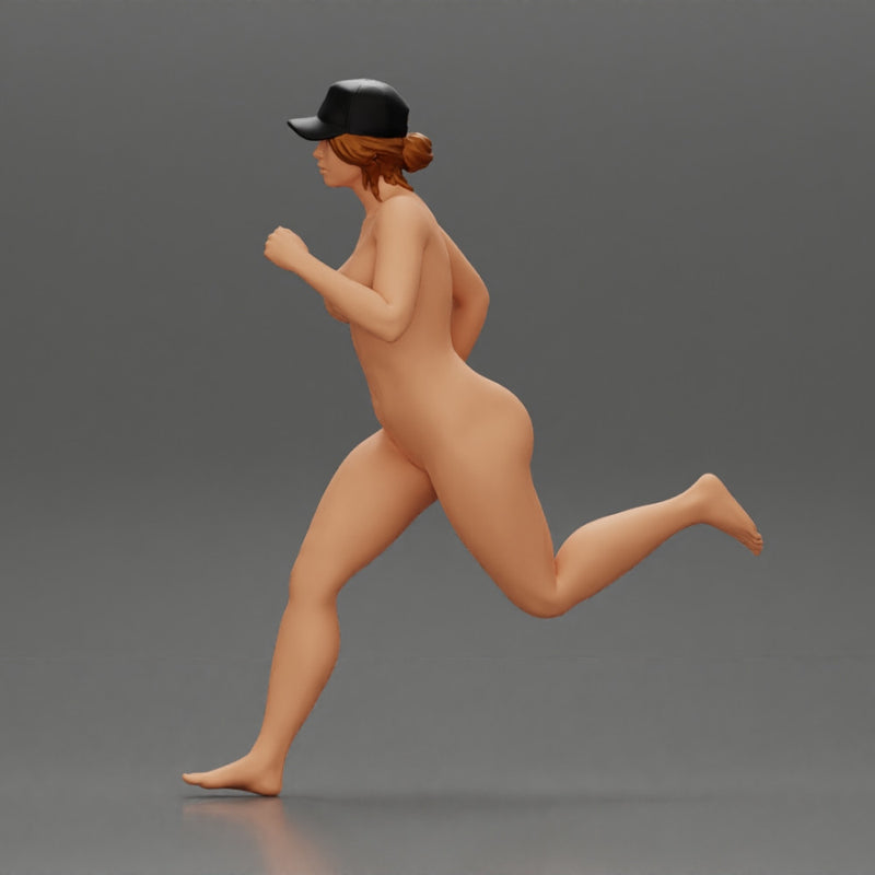 Naked woman running in cap