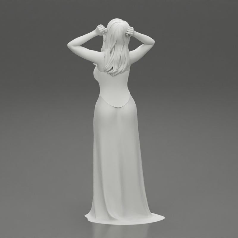 sexy girl in long dress with long hair standing - Only-Games
