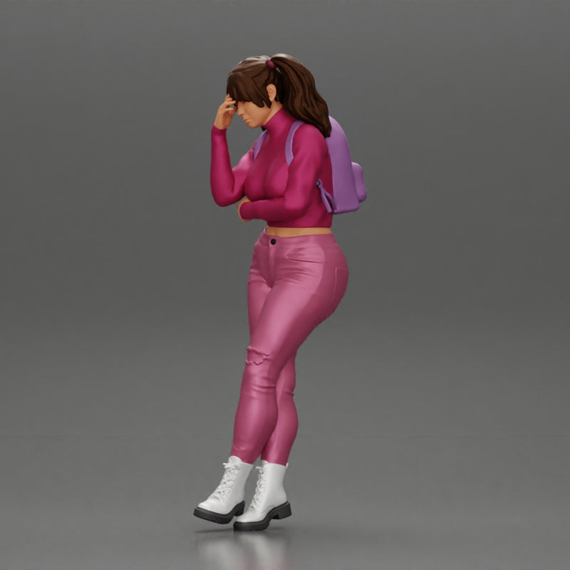 Tearful girl standing in jeans and mini shirt expressing deep sorrow with pigtails - Only-Games