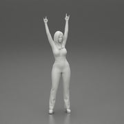 Young girl raised up two hands with sign of the horns - Only-Games