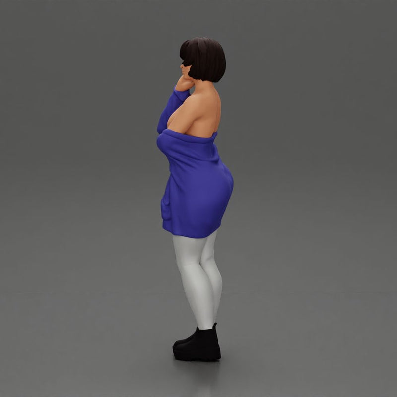 pretty nude girl with short hair posing in a sweater - Only-Games