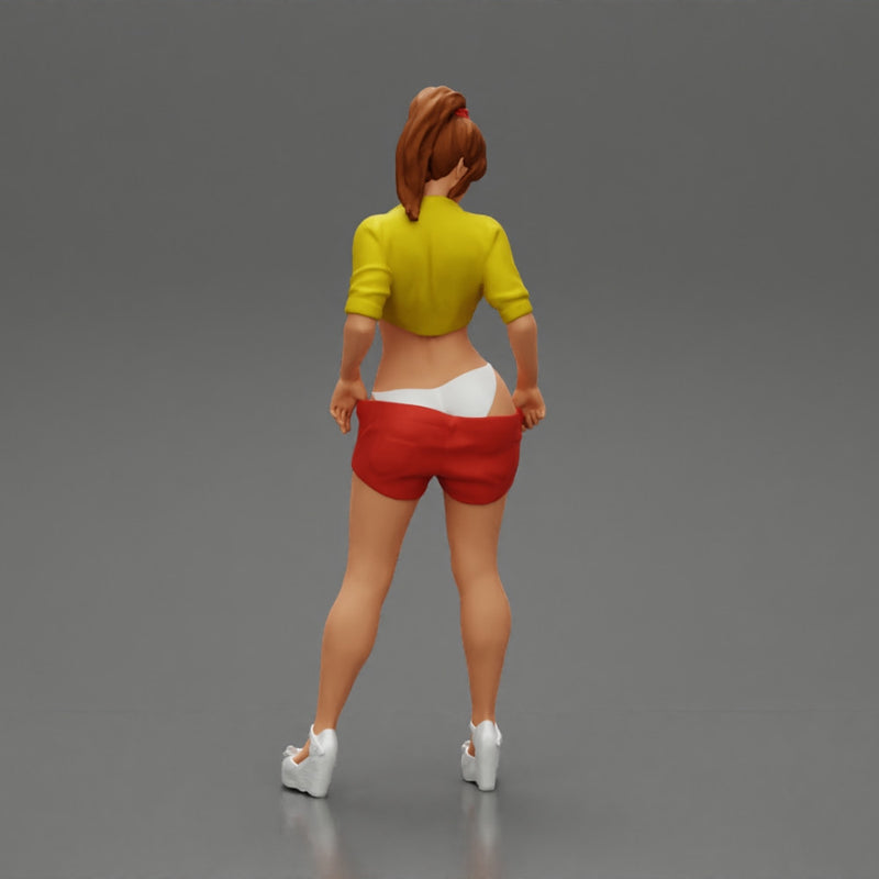 Sexy woman in bra and mini shirt undressing her shorts - Only-Games