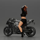 attractive girl on the motorbike stopping and putting hands on hair - Only-Games