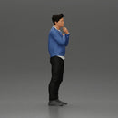 Confident Man with Backpack in Blue Sweater, Pondering Thoughts - Only-Games