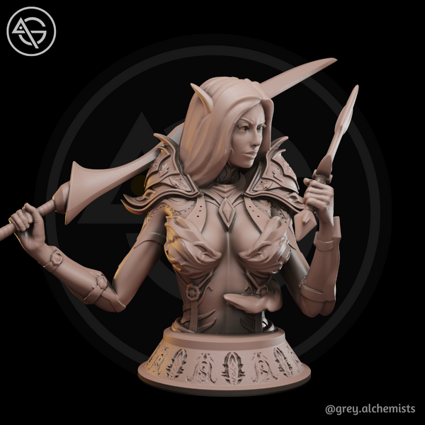 Rina the Drow Demon Hunter Bust - Fantasy Resin Miniature - 90mm/3.54" Height - DnD