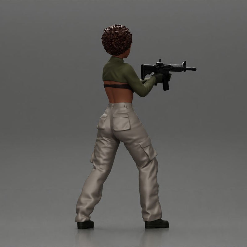 Armed black girl going to shoot a gun in bra