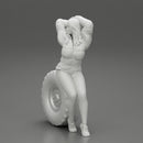 sexy girl in jacket and pants sitting  and hands in hair - Only-Games