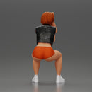 Sexy Girl in a Mini Leather Jacket and Shorts Sitting and Leaning with Her Hands - Only-Games