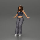 lowrider chola girl is leaning against the car, wearing a  mini shirt with long hair - Only-Games