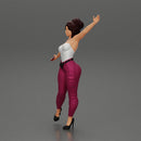 Happy Young Woman in pants Standing on One Leg holding phone - Only-Games