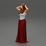 sexy girl in long dress with long hair standing - Only-Games