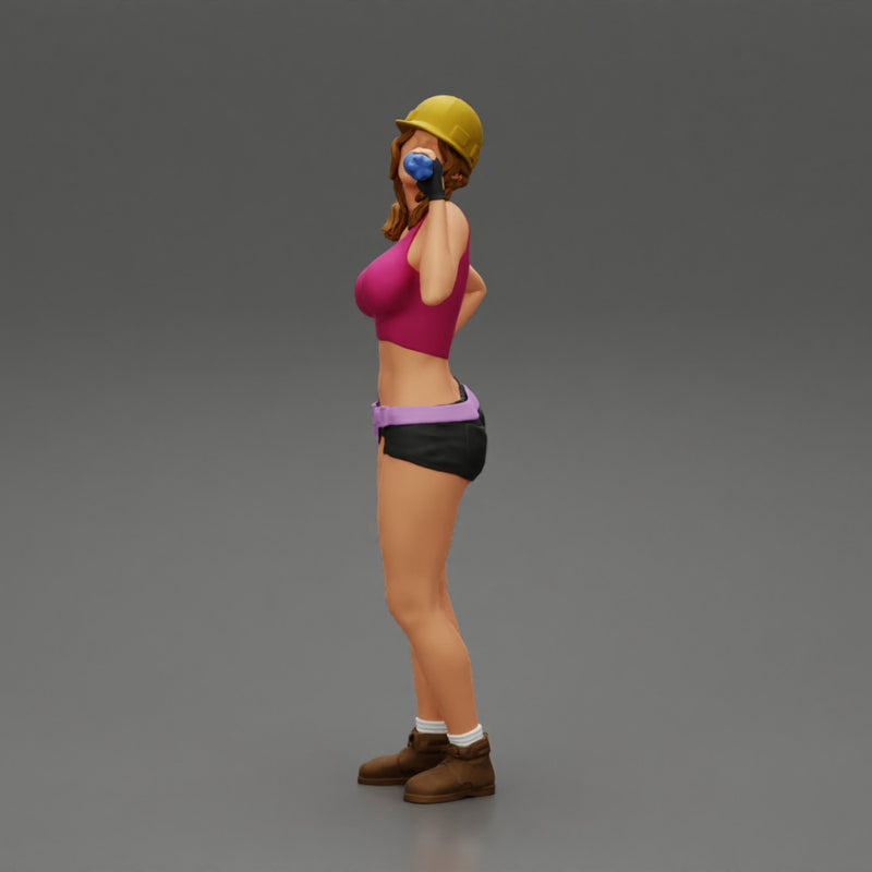 Sexy girl mechanic drinks water during a break - Only-Games