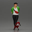 skater man leaning against the wall wearing a cap open shirt and banana bag - Only-Games