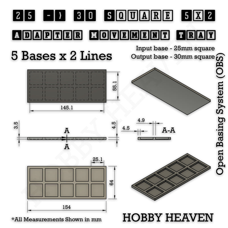 Square and Rectangle Movement Trays Adapters for Tabletop Games - Only-Games