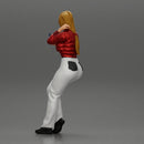 beautiful woman in a leather jacket sitting using a phone - Only-Games