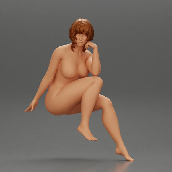 Naked woman sitting thinking