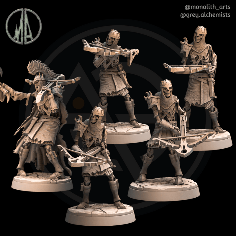 Skeleton Crossbowmen Unit - Set of 5 Unique Fantasy Resin Miniatures in 32mm - DnD Monsters