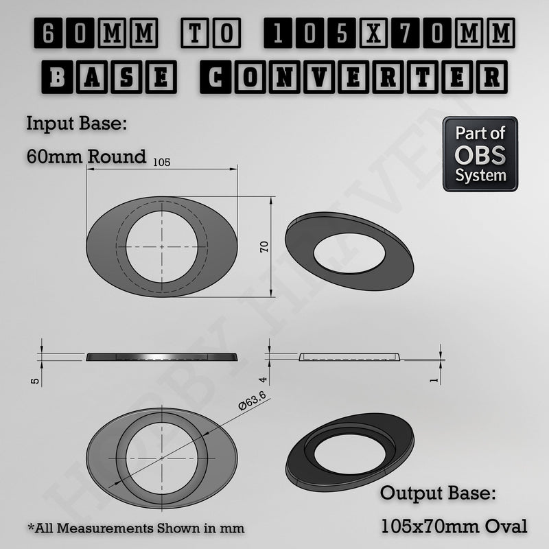 Round To Oval Bases Size Converters 3d Print Full Range - Only-Games