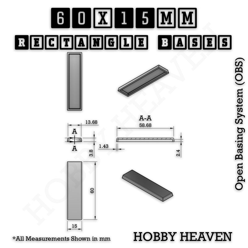 Rectangle Bases Range Sizes - 75x30mm to 125x40mm Medium Sizes 3d Print Full Range Tabletop Games - Only-Games