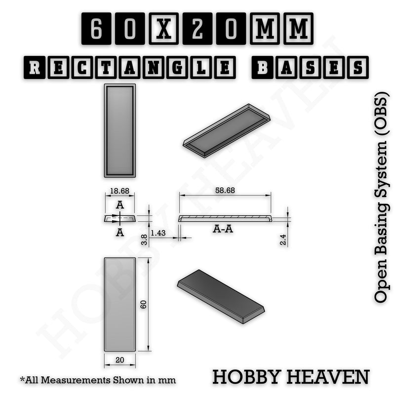 Rectangle Bases Range Sizes - 75x30mm to 125x40mm Medium Sizes 3d Print Full Range Tabletop Games - Only-Games