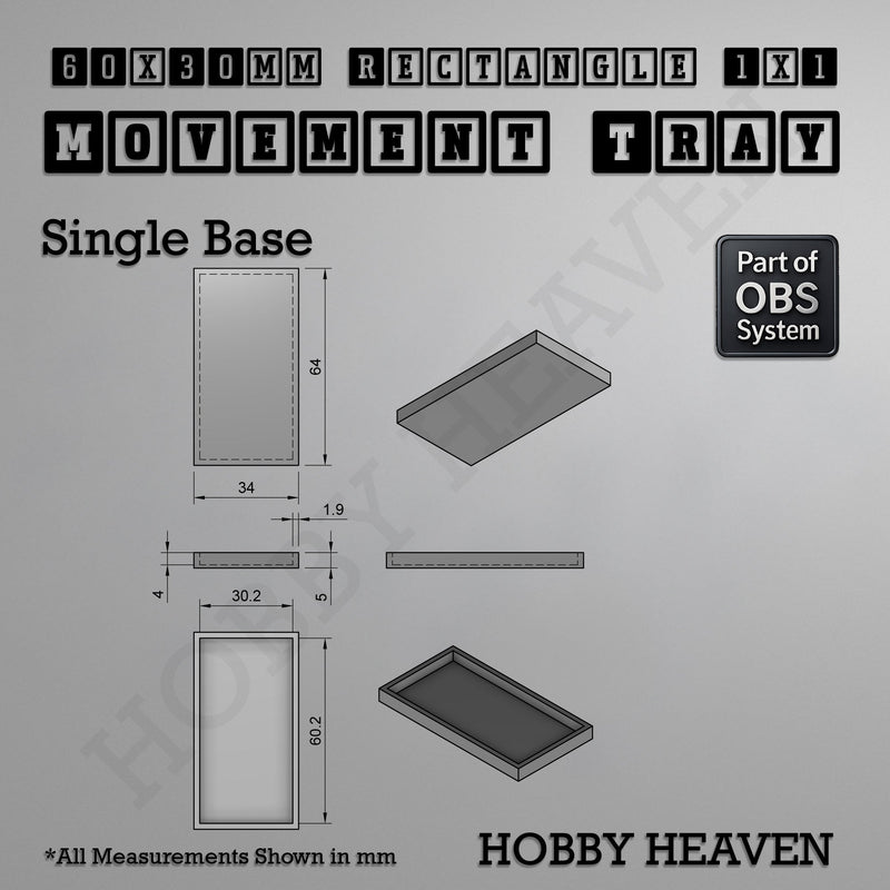 Rectangle Movement Trays | Cavalry & Monsters | 50×25-100×60mm | OBS System - Only-Games
