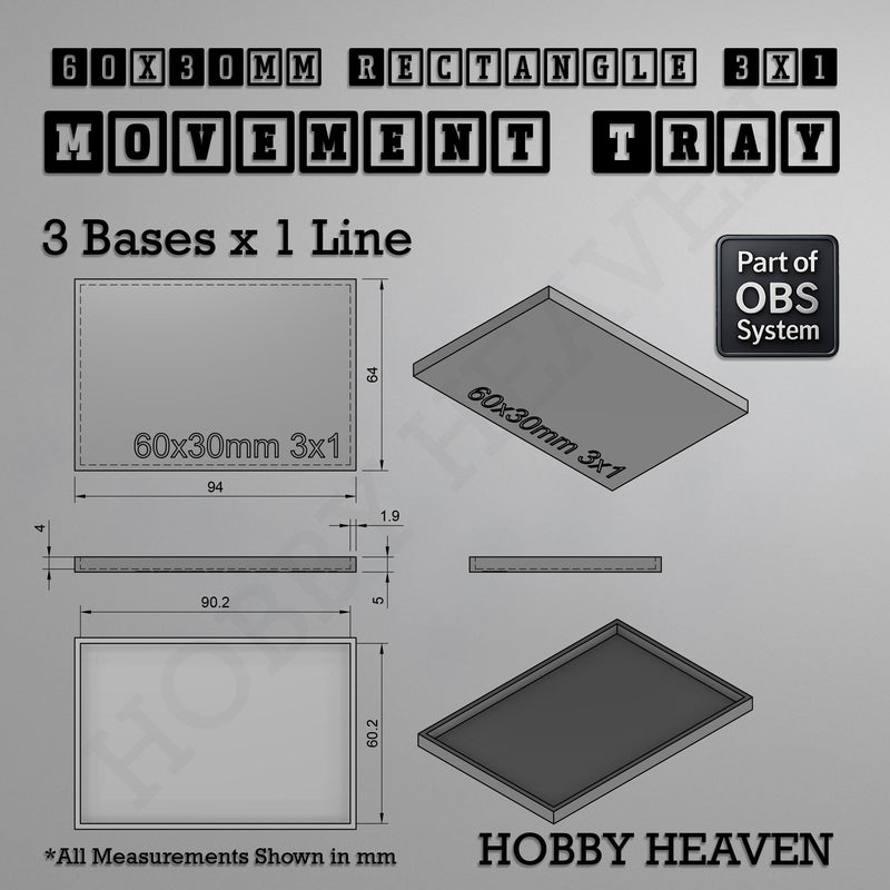 Rectangle Movement Trays | Cavalry & Monsters | 50×25-100×60mm | OBS System - Only-Games