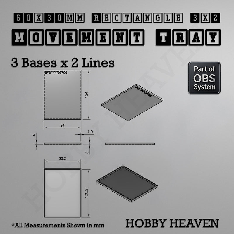 Rectangle Movement Trays | Cavalry & Monsters | 50×25-100×60mm | OBS System - Only-Games