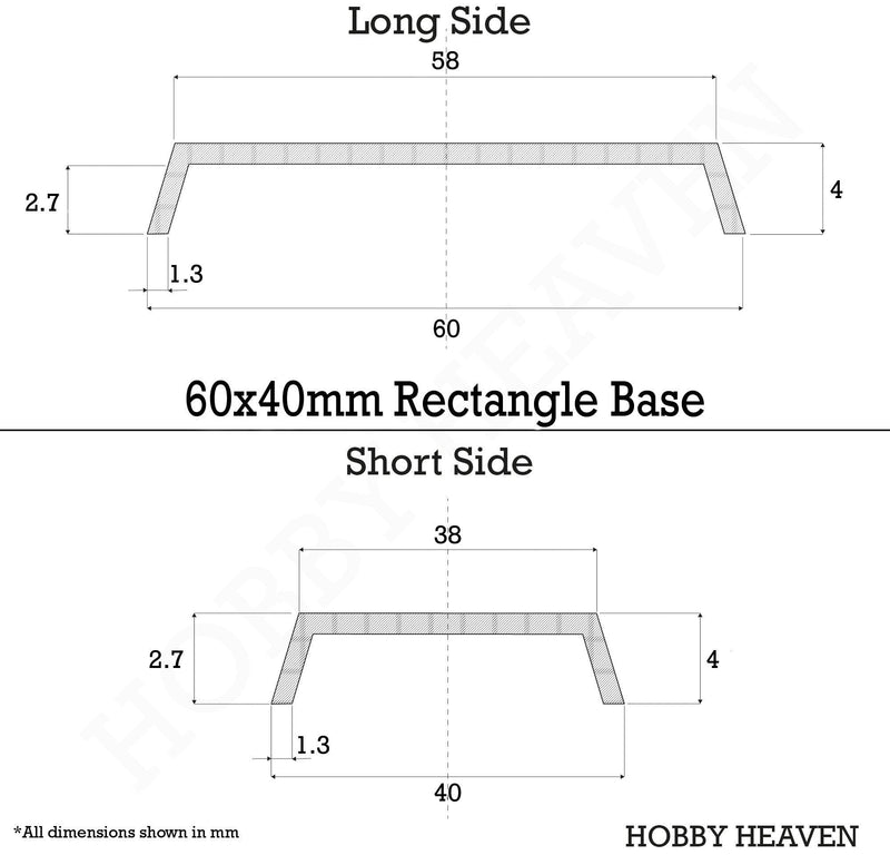 60x40mm Rectangular Plain Plastic Bases - Only-Games
