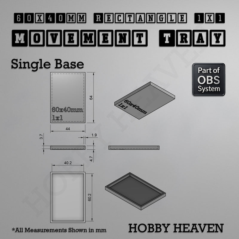 Rectangle Movement Trays | Cavalry & Monsters | 50×25-100×60mm | OBS System - Only-Games
