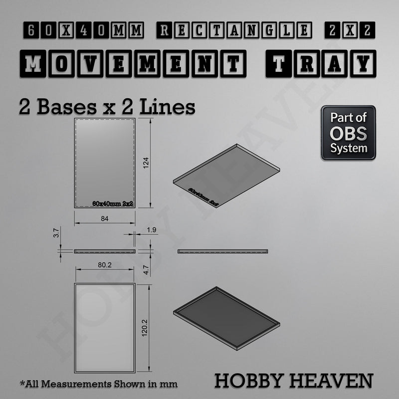 Rectangle Movement Trays | Cavalry & Monsters | 50×25-100×60mm | OBS System - Only-Games